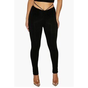 Naked Wardrobe Rich Tie‎ Waist Ruched Full Length Leggings in Black Size Medium